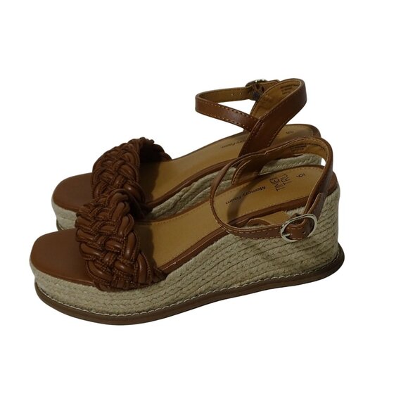 Time And Tru Brown Braided Wedge Espadrille Platform Sandals Women Size 6 - Picture 2 of 8